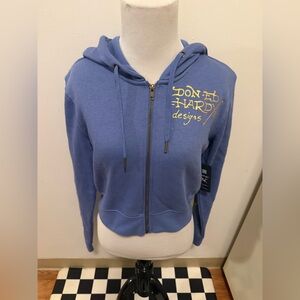 NWT Ed Hardy Tiger Lotus Y2K Graphic Print Zip Front Cropped Hoodie Size Large